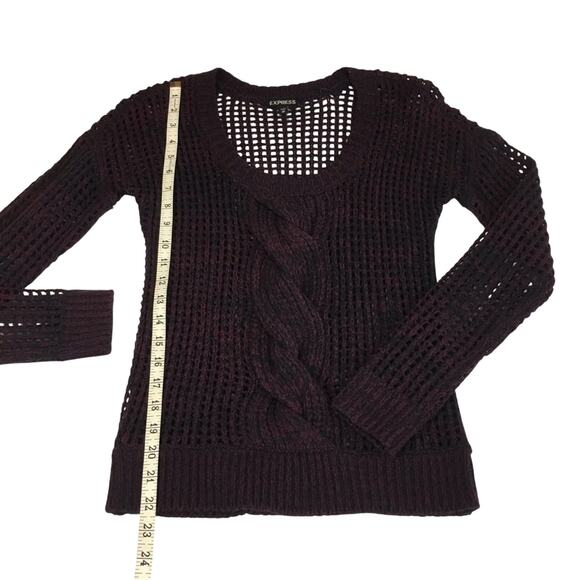 Express Loose Weave Pullover Sweater Maroon Black Cable Knit Scoop Neck - Picture 8 of 16